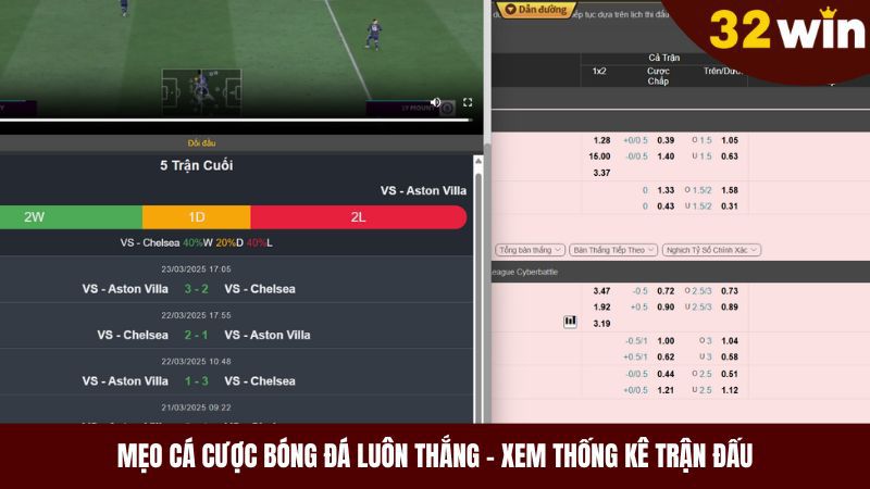 Mẹo cá cược bóng đá luôn thắng nhờ xem thống kê trận đấu